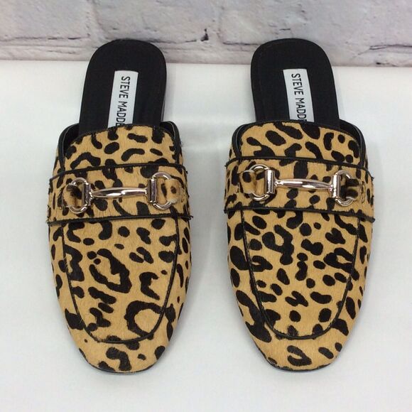 Steve Madden Rylie Mules Women's 6M Leopard Print Cow Hair Vegan Leather Slip On - Picture 7 of 12